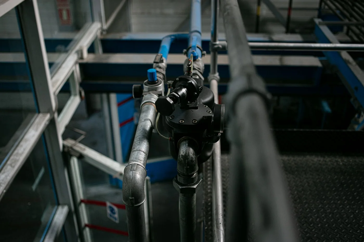 Industrial steel pipework, valves and infrastructure.