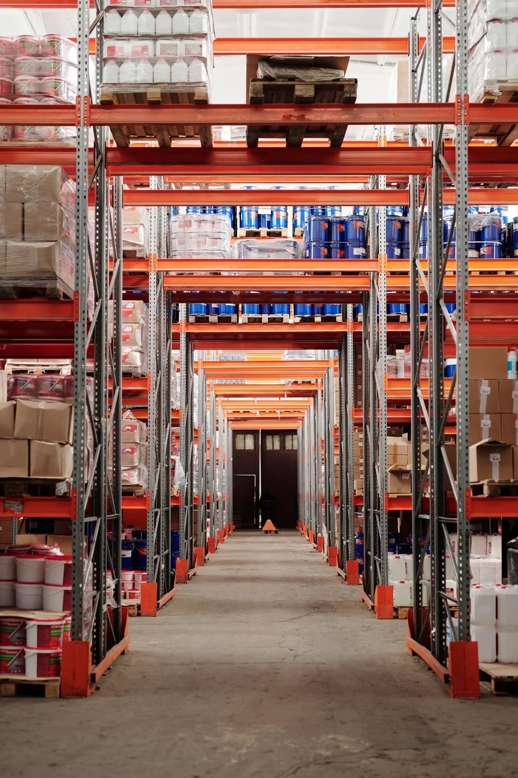 Storage racks and goods inside a warehouse.